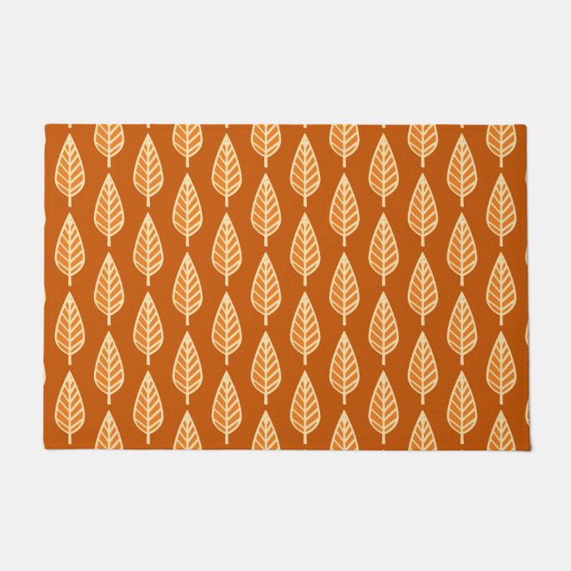 Beech Leaf Pattern, Shades of Mandarin Orange Doormat (Front)