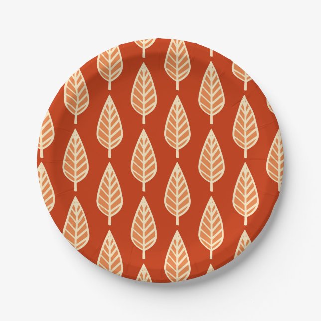 Beech leaf pattern - Shades of mandarin orange Paper Plate (Front)