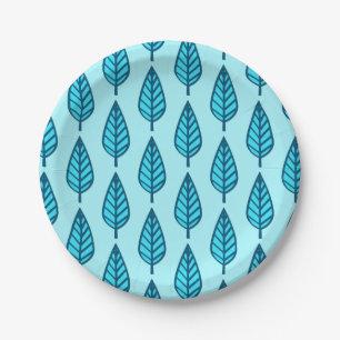 Beech leaf pattern - Shades of sky blue Paper Plate