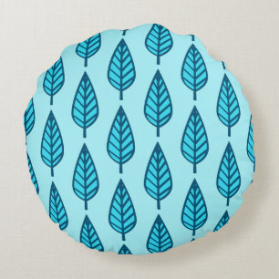 Beech leaf pattern - Shades of sky blue Round Cushion