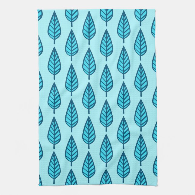 Beech leaf pattern - Shades of sky blue Tea Towel (Vertical)