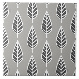 Beech Leaf Pattern, Silver Grey, Graphite & White Tile