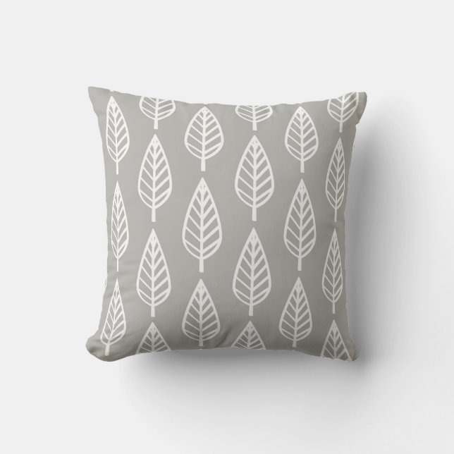 Beech leaf pattern - silver grey / grey and white cushion (Front)