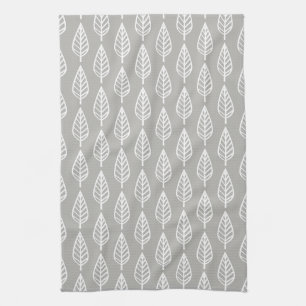 Beech leaf pattern - silver grey / grey and white tea towel