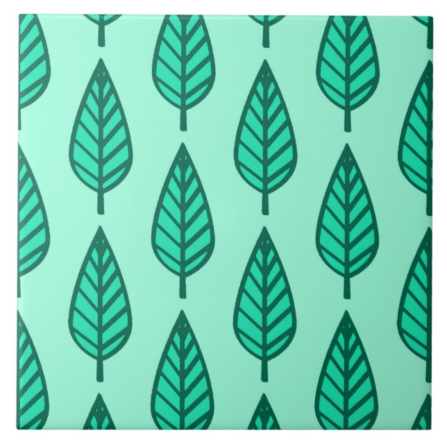 Beech leaf pattern - Turquoise and aqua Tile (Front)