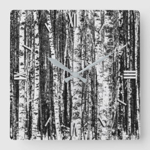 Beech Trees, White and Charcoal Grey / Grey Square Wall Clock