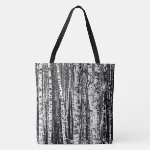 Beech Trees, White and Charcoal Grey / Grey Tote Bag
