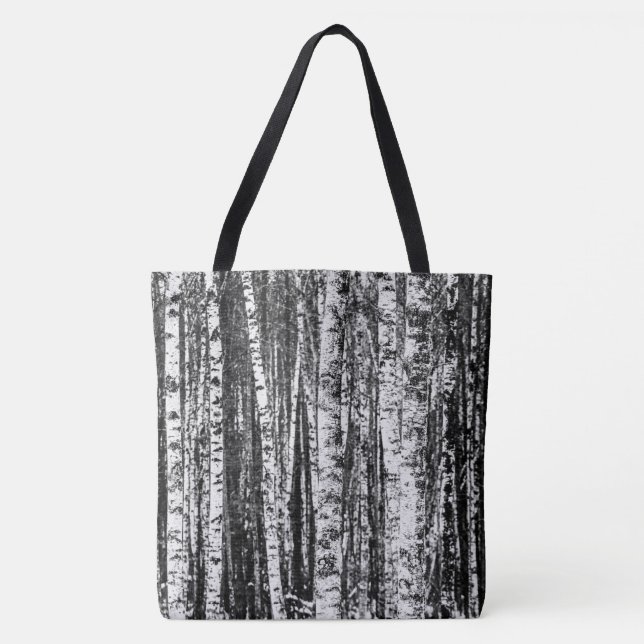 Beech Trees, White and Charcoal Grey / Grey Tote Bag (Front)