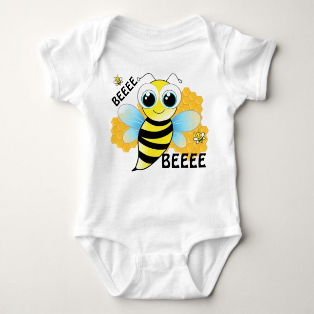 BEEEES & Beehive Blue and Yellow Baby Bodysuit (Front)