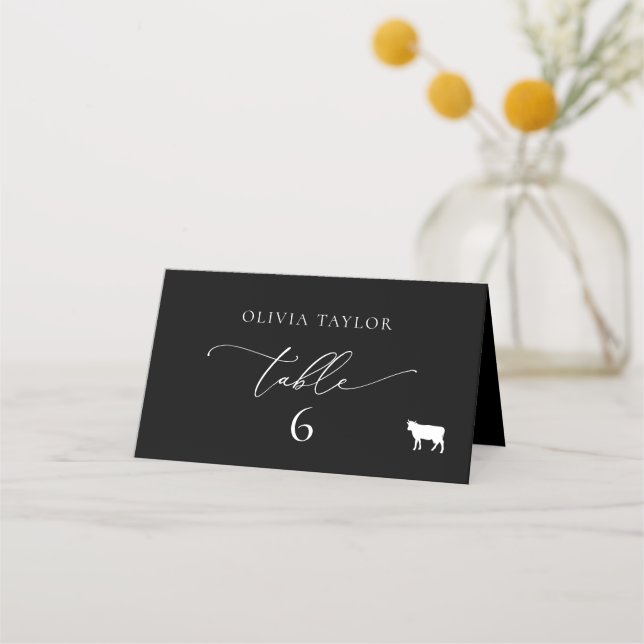 Beef Black & White Minimalist Wedding Table Number Place Card (Front)
