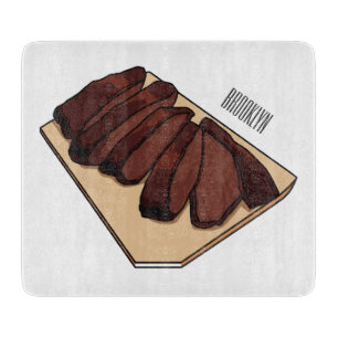 Beef brisket cartoon illustration  cutting board