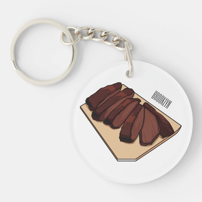 Beef brisket cartoon illustration  key ring (Front)