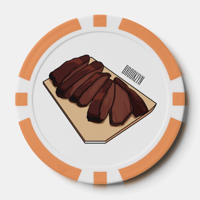 Beef brisket cartoon illustration poker chips (Front)
