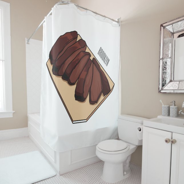 Beef brisket cartoon illustration   shower curtain (In Situ)