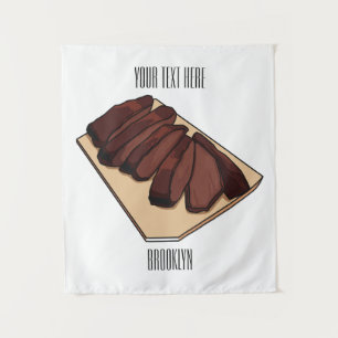 Beef brisket cartoon illustration tapestry