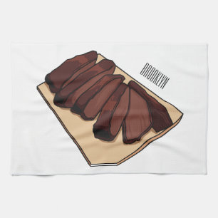 Beef brisket cartoon illustration  tea towel