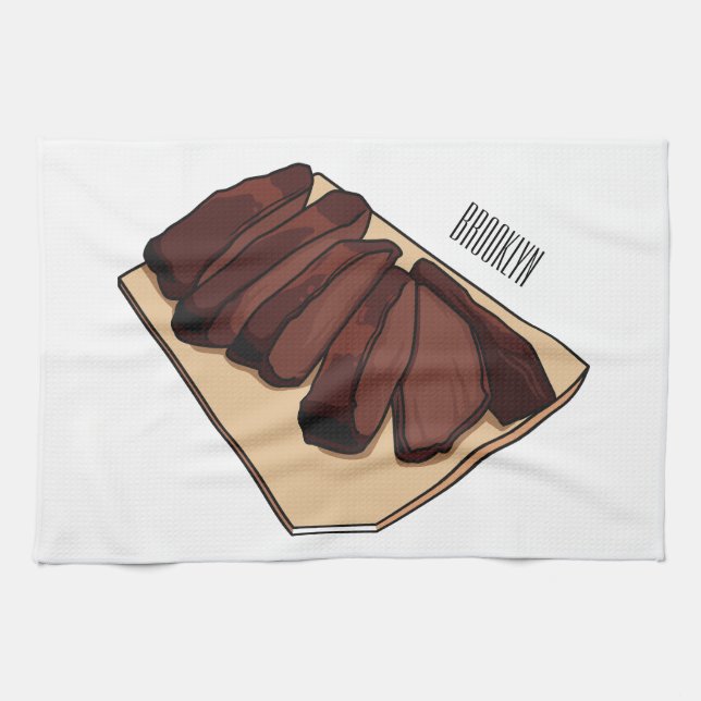 Beef brisket cartoon illustration  tea towel (Horizontal)