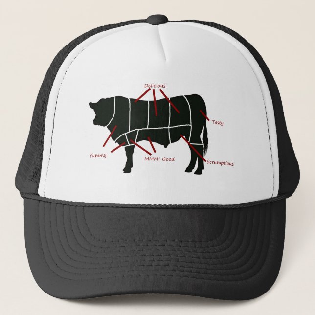 Beef Butcher Chart - Tasty Delicious Yummy Beef! Trucker Hat (Front)
