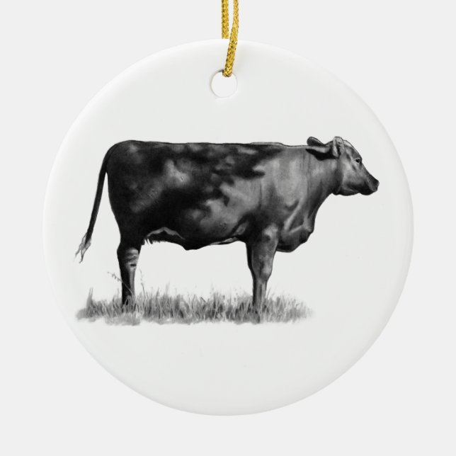 Beef Cow/Heifer in Pencil: Realism: Drawing Ceramic Tree Decoration (Front)