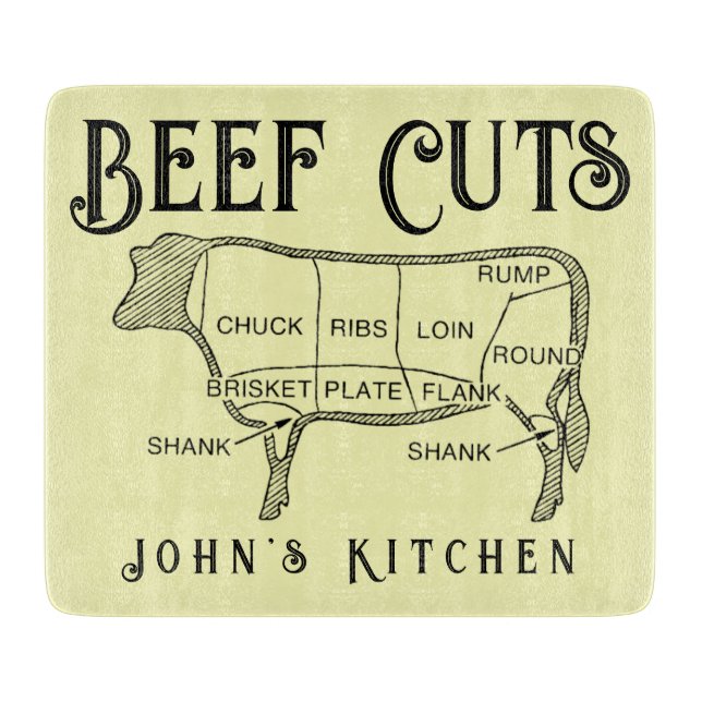 Beef Cuts Cow Diagram Personalised Kitchen Cutting Board (Front)