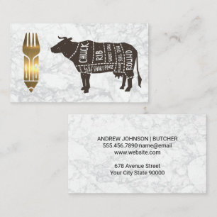 Beef Diagram Gold Metallic Utensils Business Card