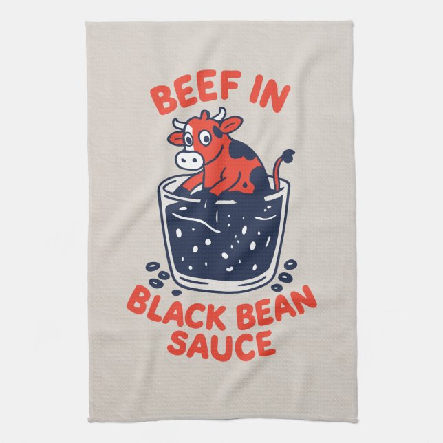 Beef in Black Bean Sauce Fun Design Tea Towel (Vertical)