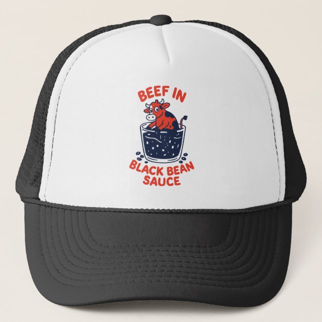 Beef in Black Bean Sauce Fun Design Trucker Hat (Front)
