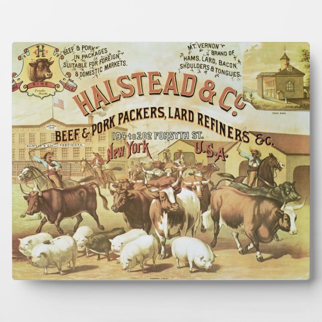 Beef & Pork Packers, c.1880 (colour litho) Plaque (Front)