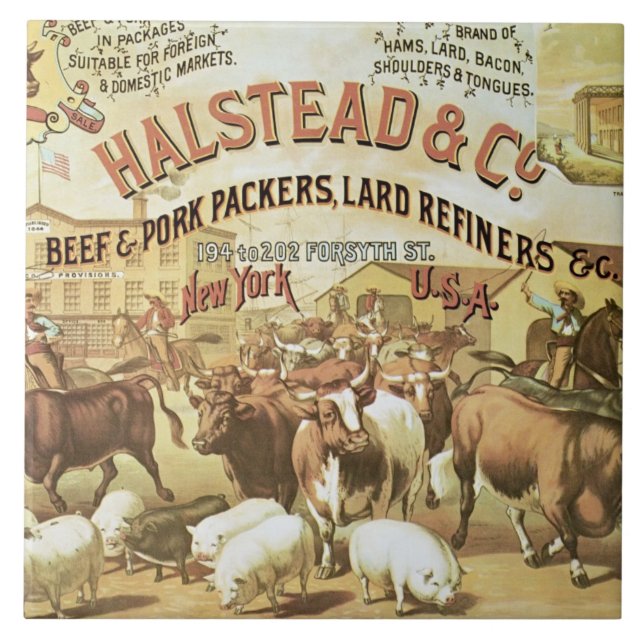 Beef & Pork Packers, c.1880 (colour litho) Tile (Front)