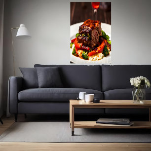 Beef with rice and vegetable    AI Art  Poster