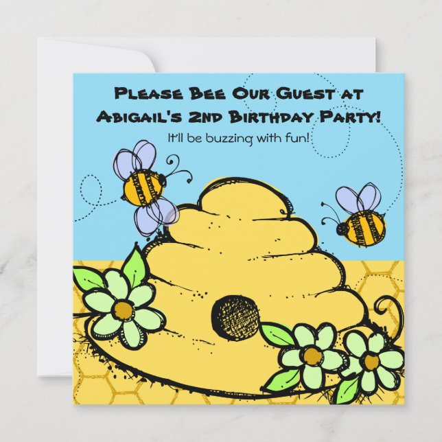 Beehive and Bees Customised  Birthday Invitations (Front)