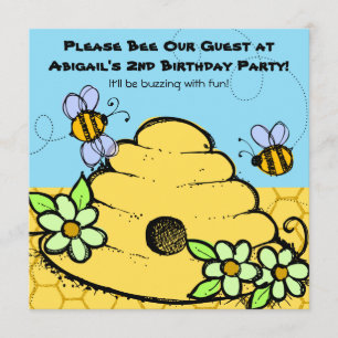 Beehive and Bees Customised Birthday Invitations