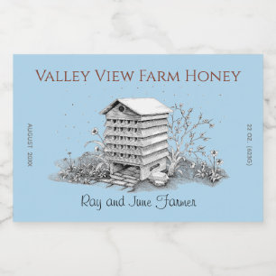 Beehive and Bees Vintage Cornflower Blue Food Label