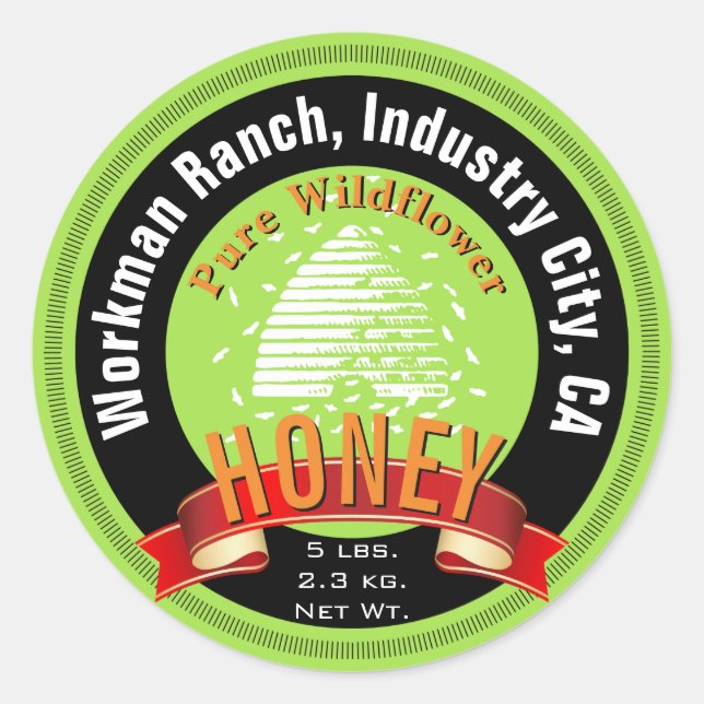 Beehive and Custom Round Text Honey Jar Classic Round Sticker (Front)