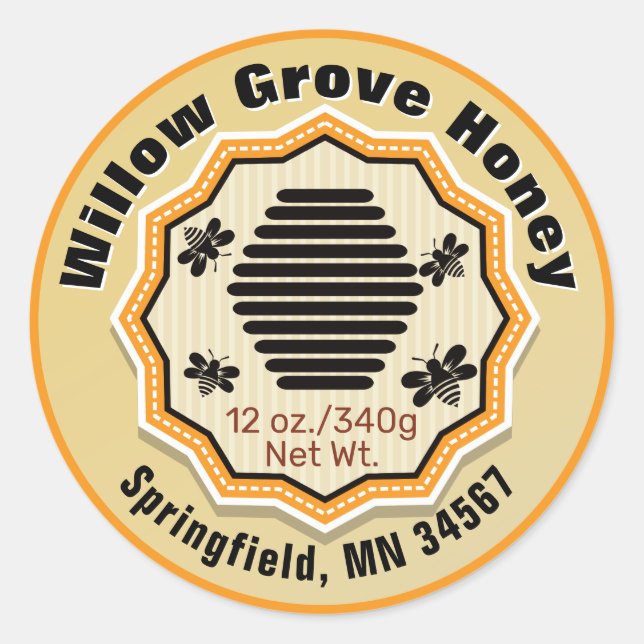 Beehive Bees Honey Jar Food Labels (Front)