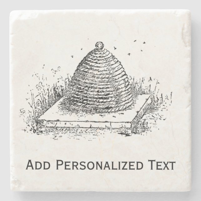 Beehive Black and White Vintage Drawing Stone Coaster (Front)
