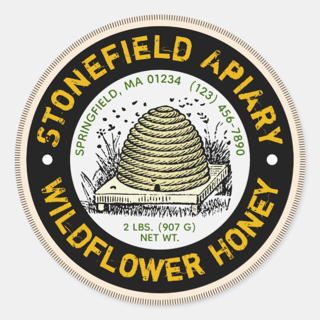 Beehive Business Name Antique White Stickers (Front)