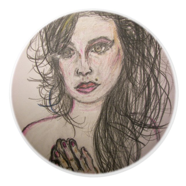 Beehive Girl Praying Ceramic Knob (Front)