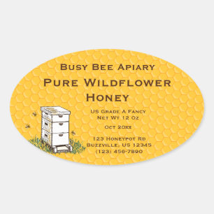 Beehive with Honeycomb Background Custom Oval Sticker
