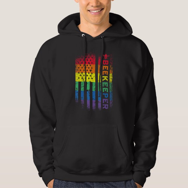 Beekeeper American Flag Honey Bees Beekeeping Hoodie (Front)