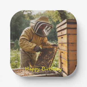 Beekeeper and Behive Paper Plate