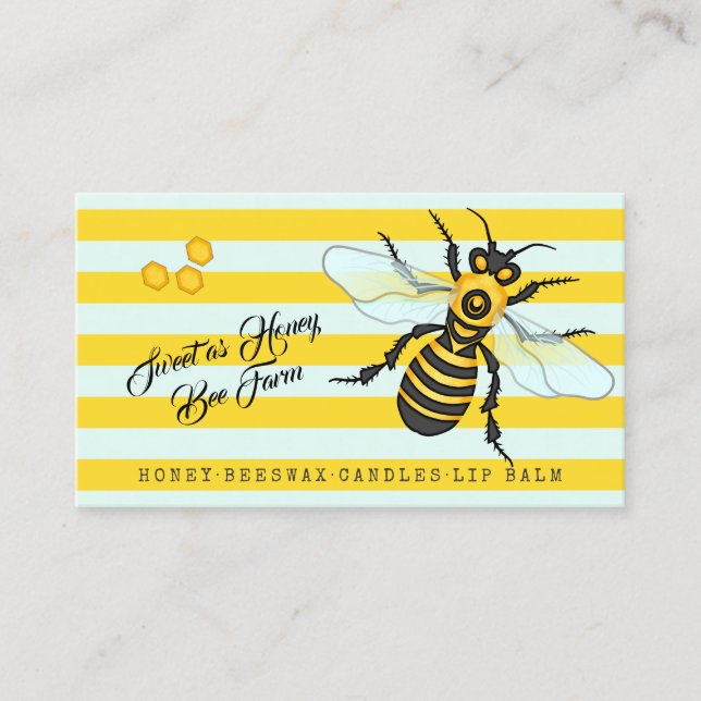 Beekeeper Apiary Bee Farm | Honeybee Striped Business Card (Front)
