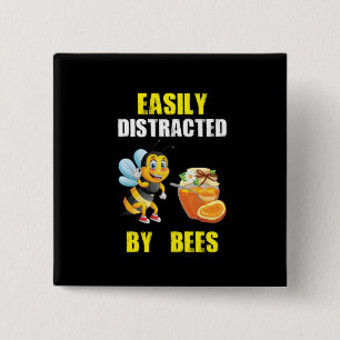 Beekeeper Art Easily Distracted By Bees 15 Cm Square Badge