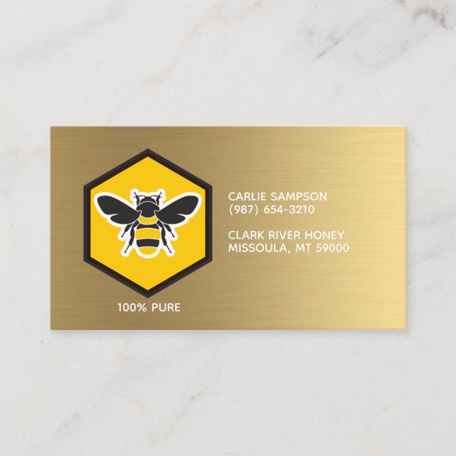 Beekeeper Bee and Honeycomb White Gold Business Card (Front)