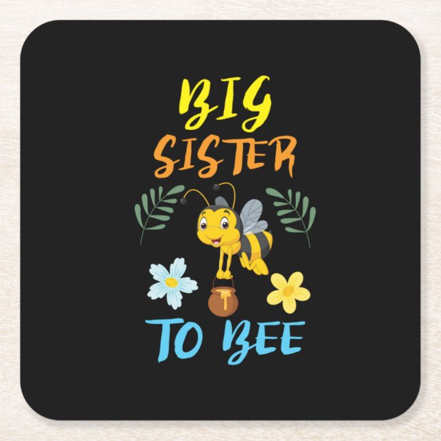 Beekeeper Gift | Big Sister To Bee Square Paper Coaster (Front)