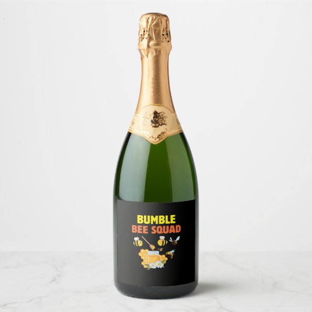 Beekeeper Gift | Bumble Bee Squad Family Sparkling Wine Label (Front)