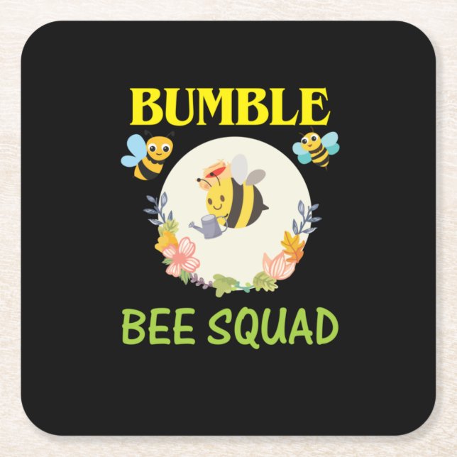 Beekeeper Gift | Bumble Bee Squad Square Paper Coaster (Front)