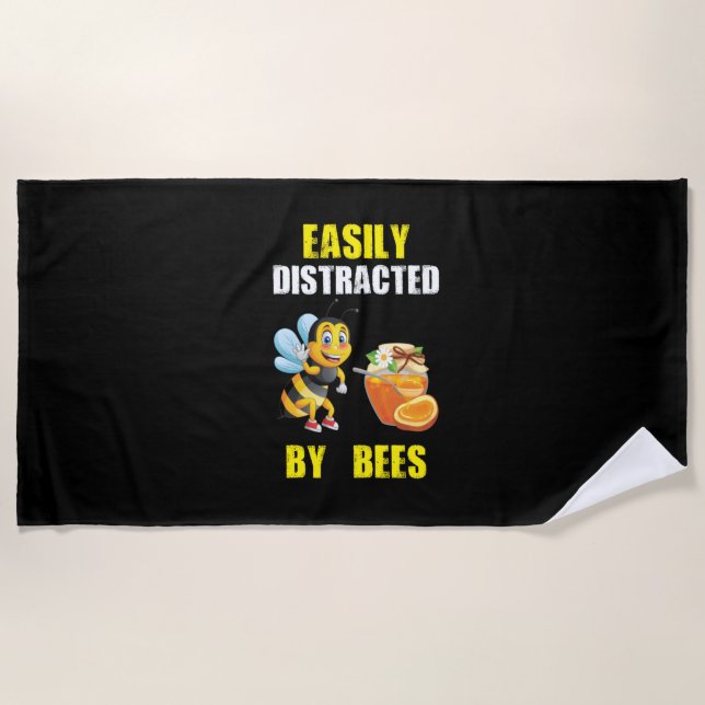 Beekeeper Gift | Easily Distracted By Bees Beach Towel (Front)