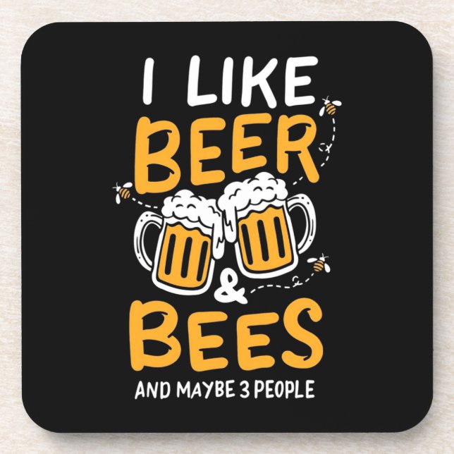 Beekeeper Gift | I Like Beer And Bees Coaster (Front)