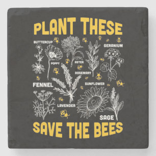 Beekeeper Gift   Plant These Save The Bees Stone Coaster